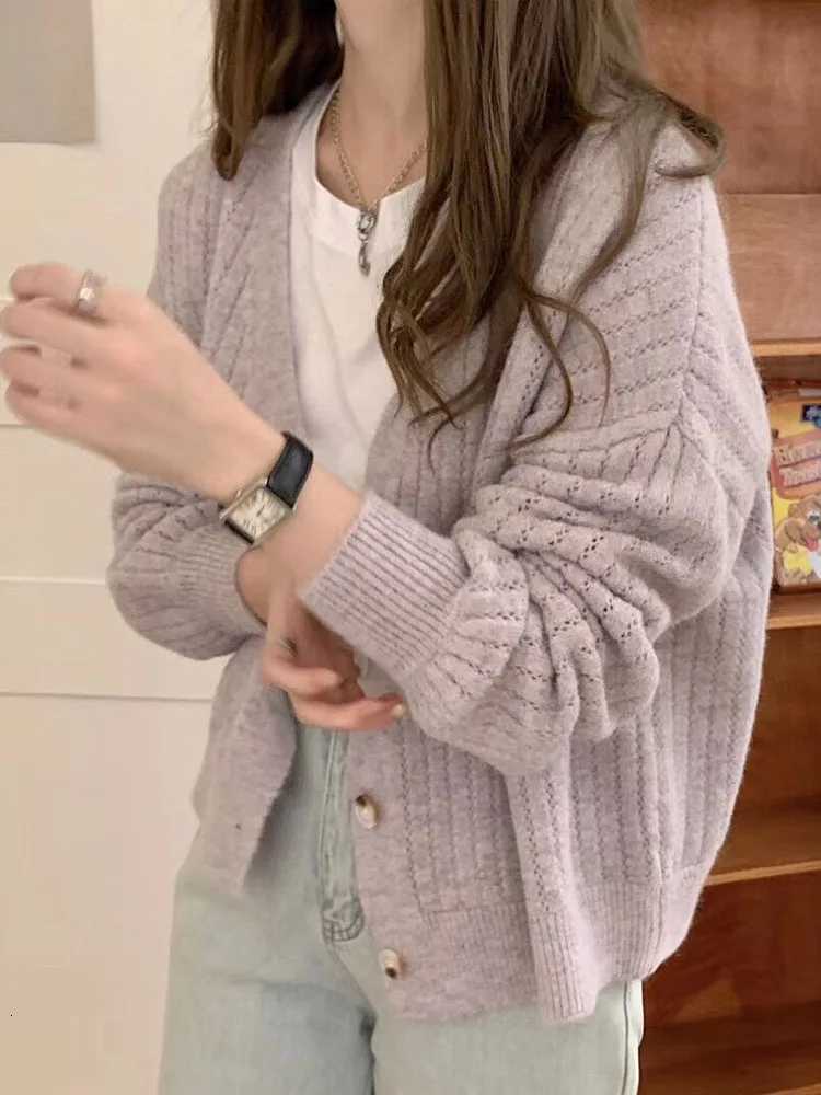 Fashion Casual Loose Cardigan Sweater Autumn Winter Sweet Sweater Coat Elegant Office Lady Knitted Outwear Solid Color KnitwearT251101
