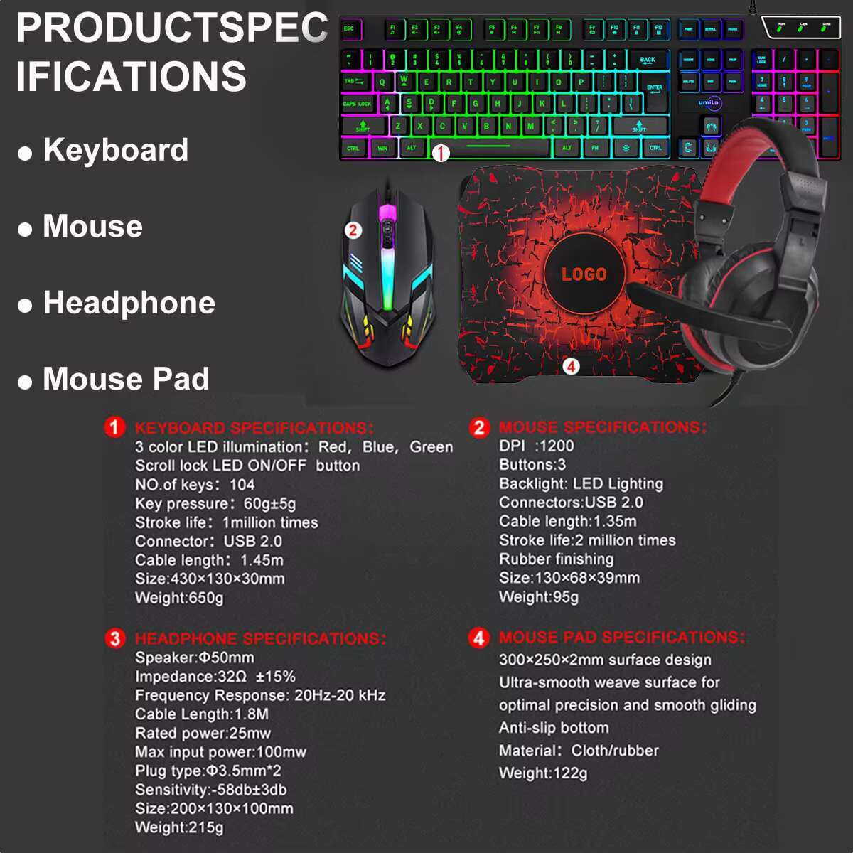 Cool Dongguan Factory OEM Eclado Gamer Set 7 RGB Color Keyboard Mouse Headset