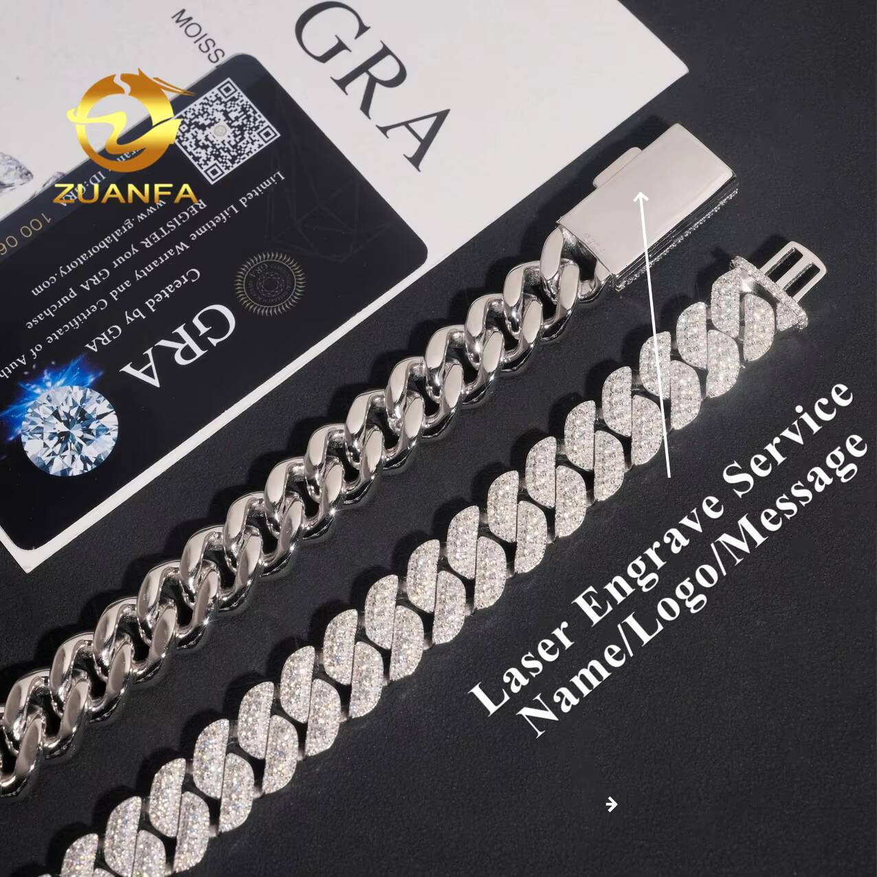 Source Factory 15mm Moissanite Chain Cuban Links Prong Chain Pass Diamond Tester 925 Silver Cuban Link Chain Necklace