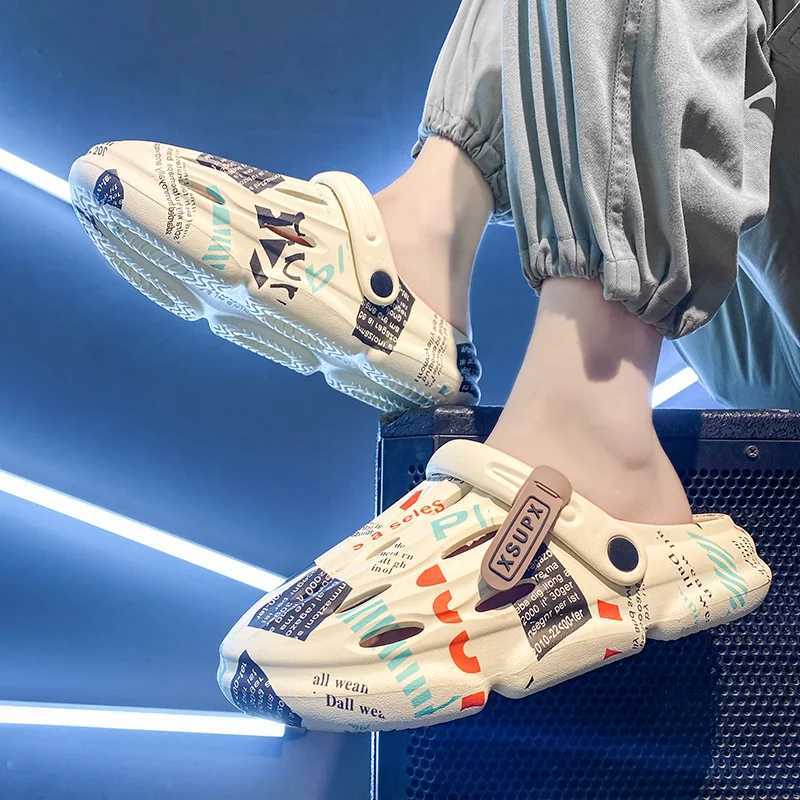 Summer mens slippers casual sports shoes thick soled garden dinner lights jet mens EVA water shoes outdoor beachXJ250401