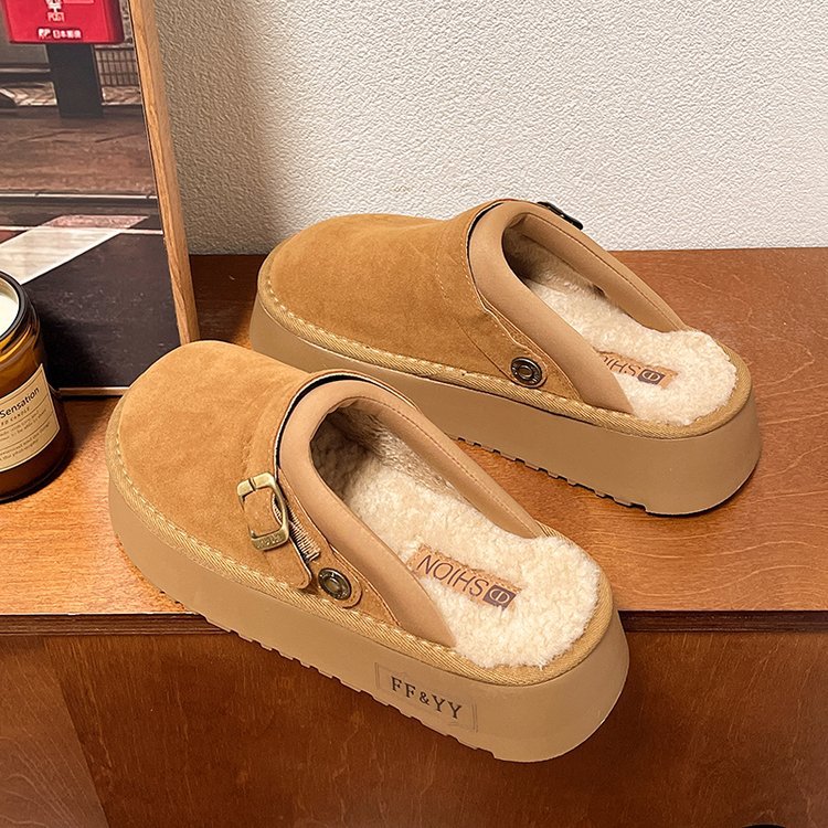 Women's thick-soled Birkenstock-style fluffy slippers 2025 autumn and winter collection slip-on snow boots fleece-lined