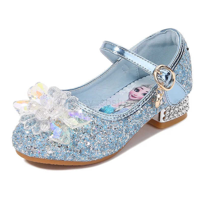 Disney 2024 Spring New Childrens Shoes Ice And Snow Romance Princess Elsa Shoes Girls Fashion Sandals Crystal Princess Shoes H251101