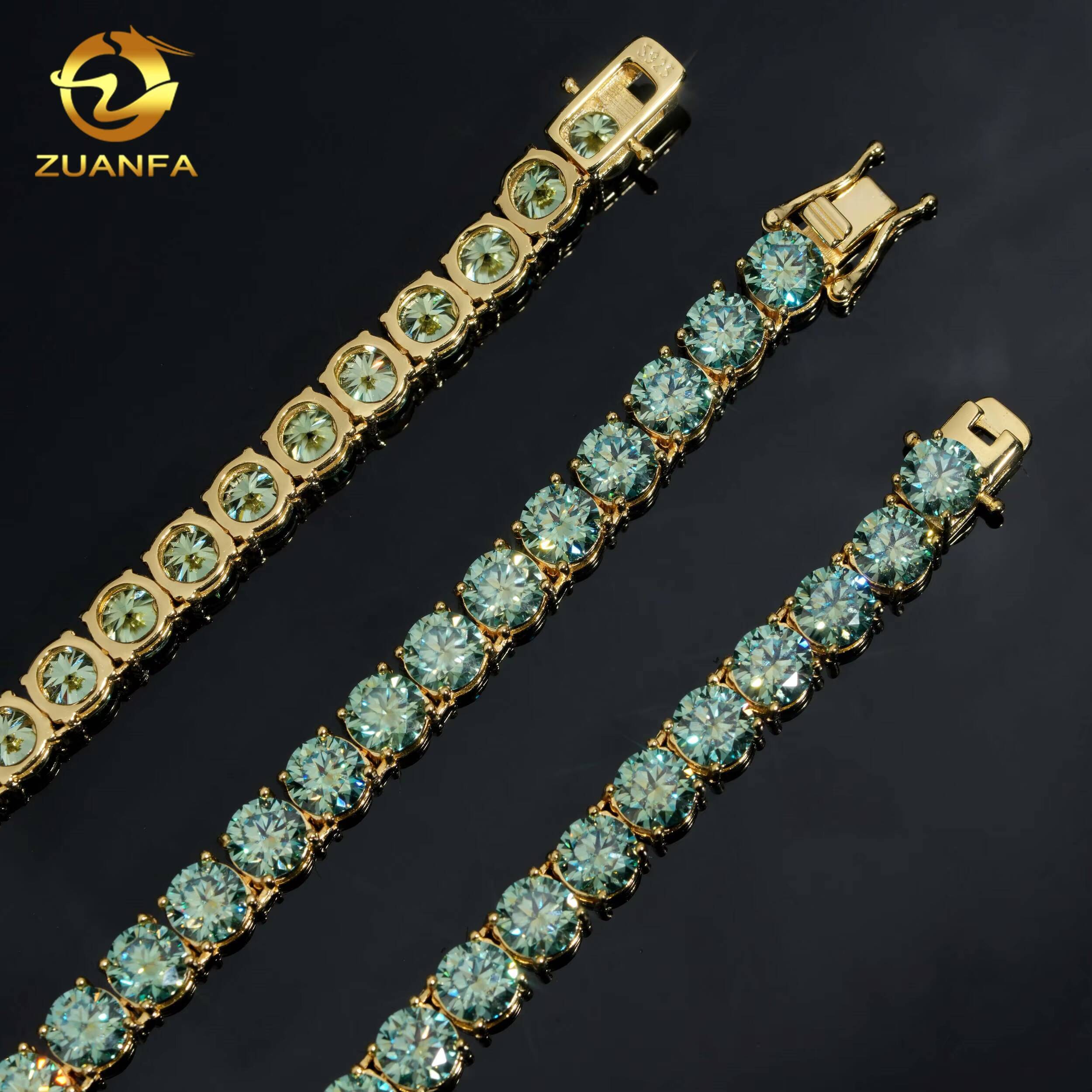 Popular Original Color Blue Green Moissanite Chain Tennis Necklace 65mm Hip Hop Jewelry Tennis Chain Tennis Chain Bracelet