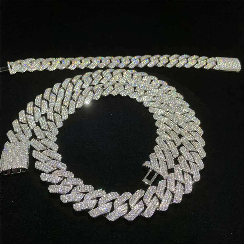 Mens Elegant Studded Cuban Pendant Choker Bracelet w/Moissanite Stones Choose from Sizes