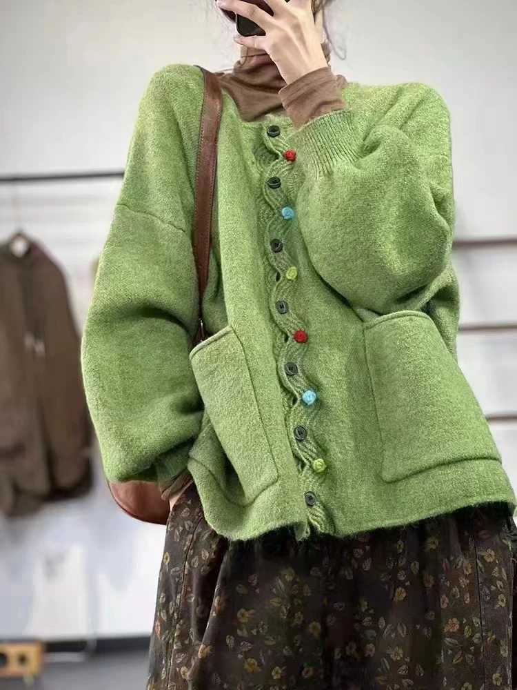 New Winter Autumn Cardigan Women Sweaters Buttons Jacket Knitting Fashion Oversize Casual Loose Cardigan Jumpers Thick WarmT251101