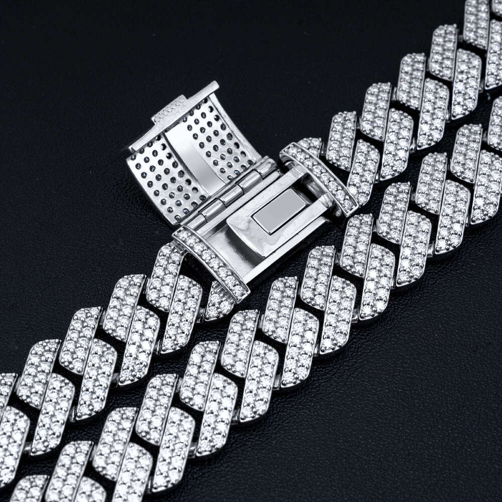 Luxury 10-12 mm Moissanite Cuban Chain Iced Out 925 Silver GRA Certificate D VVS 2 Rows Two Tone Moissanite Cuban Link Chain