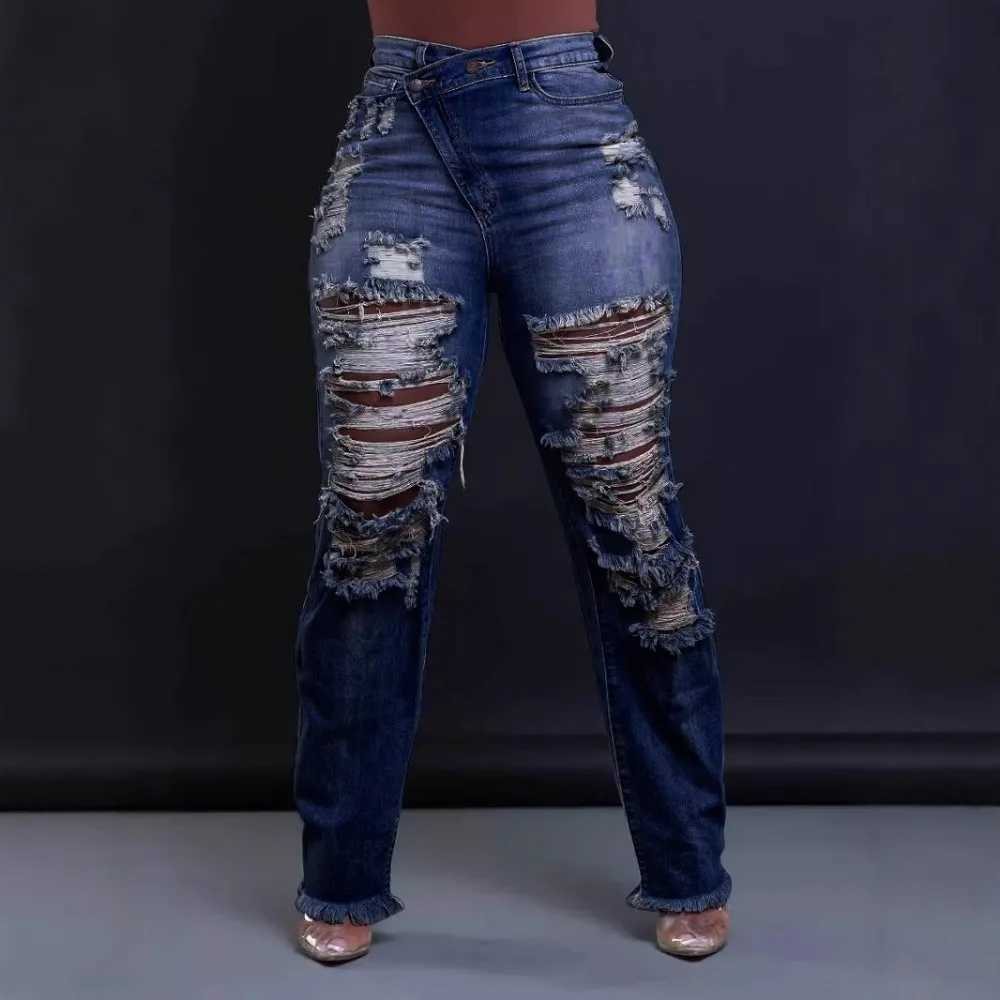 Jeans Ankle Length Women Pencil Denim Hole Pants Ripped Pockets High Waist Jean Skinny Streetwear Button Washed Distressed J251031