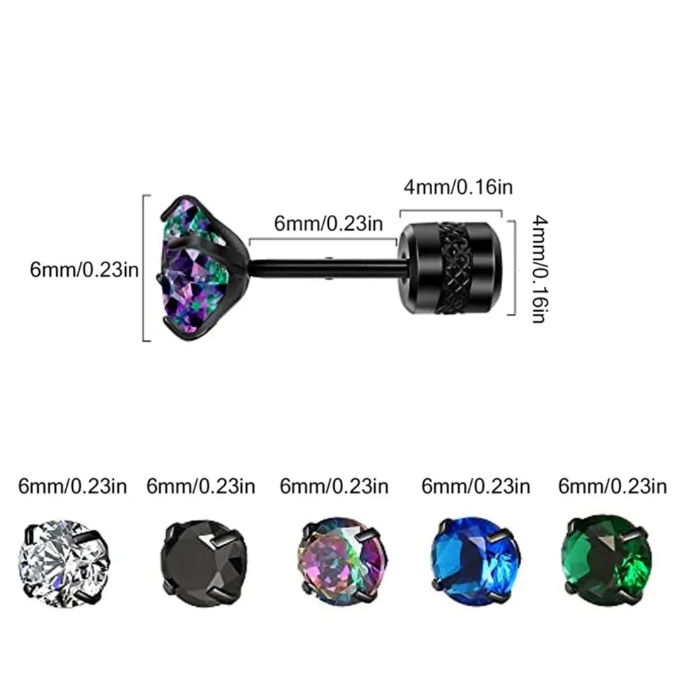1pair Medical Stainless steel Red Crystal Zircon Diamond Ear Studs Earrings Tragus Cartilage Hypoallergenic Screws Piercing Jewelry for men women