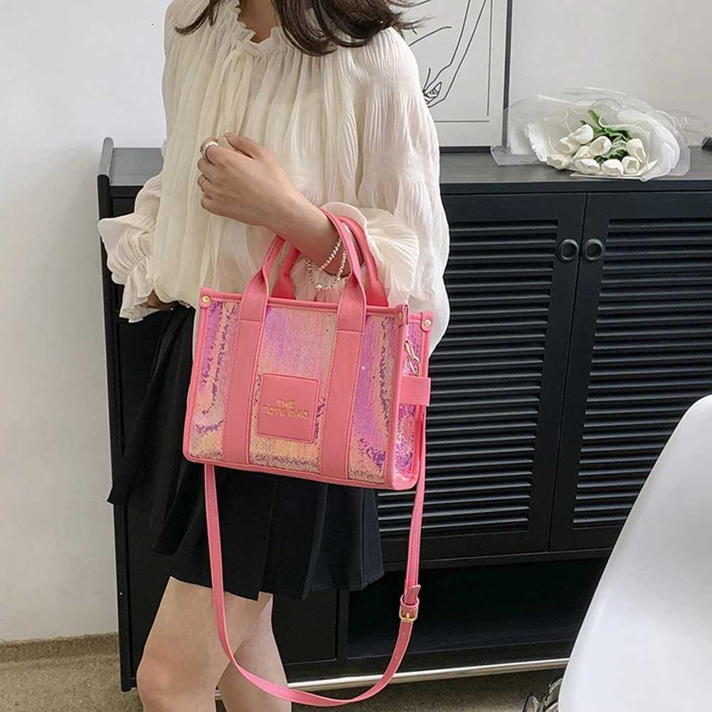Women Party Tote Bag PU Leather Sequins TopHandle Bags Casual Fashion Shiny Portable Adjustable Straps Shopper Tote PurseW251101