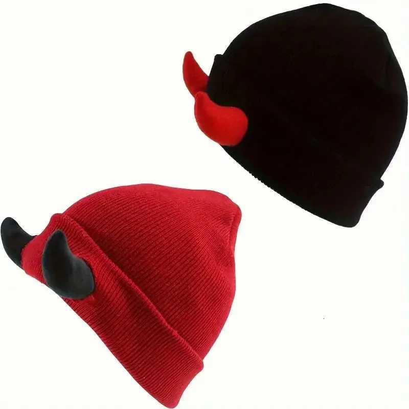 Winter Warm Knitted Beanie Hat Soft Stretchy Demon Horn Skull Design for Men and Women Outdoor Streetwear Funny Fashion HeadwearXJ251101