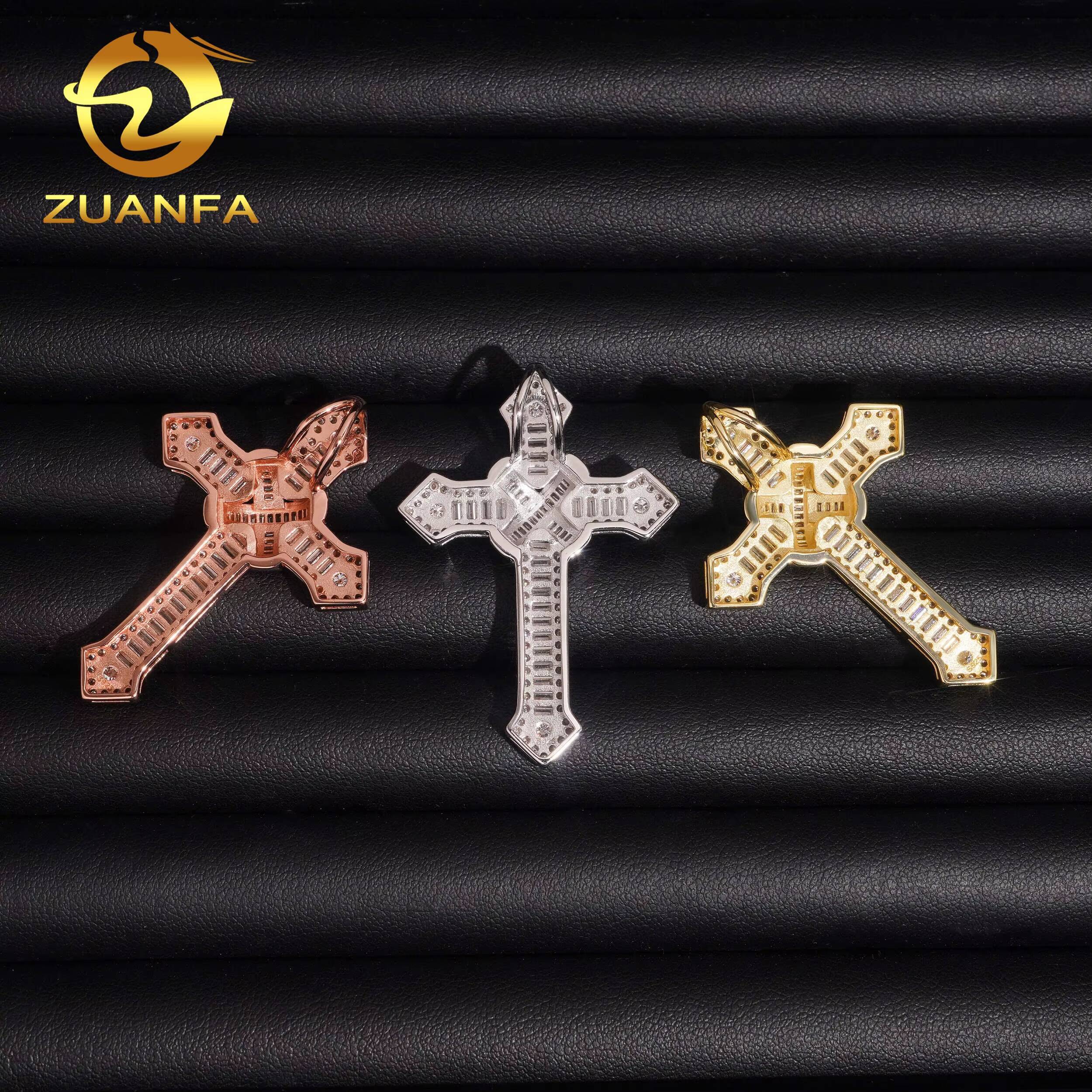 Ready to Ship 925 Silver Ice Out GRA Certificated VVS Moissanite Diamond Cross Hip Hop Pendant