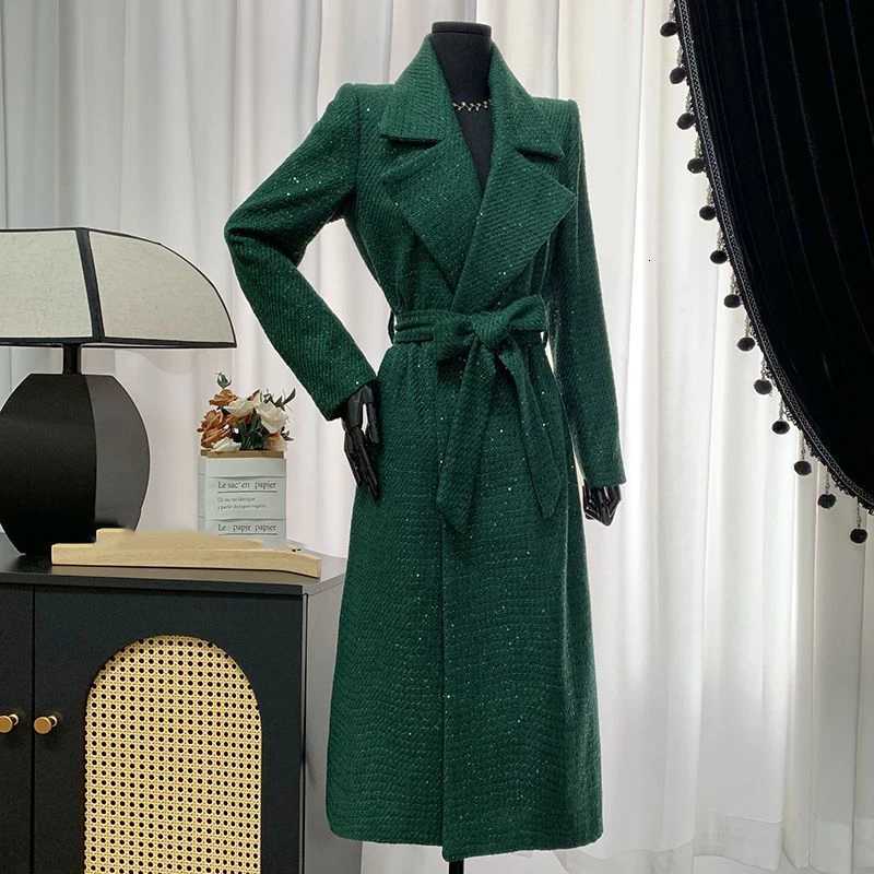 Overcoat 2025 New Fashion Lapel Women Woolen Coat Autumn Winter Temperament Green High Quality Korean Womens Woolen Coat H244T251101