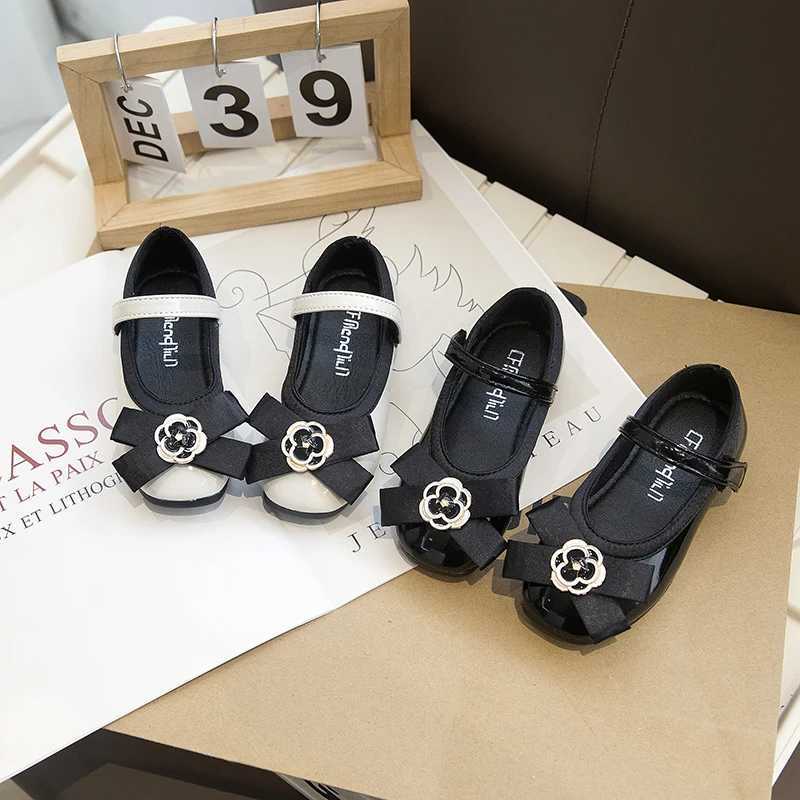 2024 Autumn New Children Leather Shoes for Girls Fashion Princess Style Soft Bottom Chic Bowtie for Wedding Party Versatile ShoeT251101