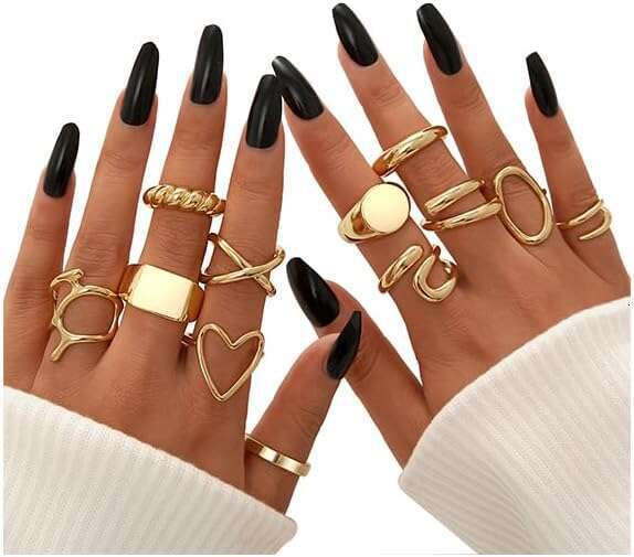 12pcs stackable set women gold plated open stacking knuckle ring adjustable chunky signet rings for gift