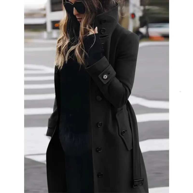 Autumn Winter New Woolen Coat Womens Slim Fit Cardigan Large Coat Women Long Sleeve Single Breasted Stand Collar Woolen CoatT251101