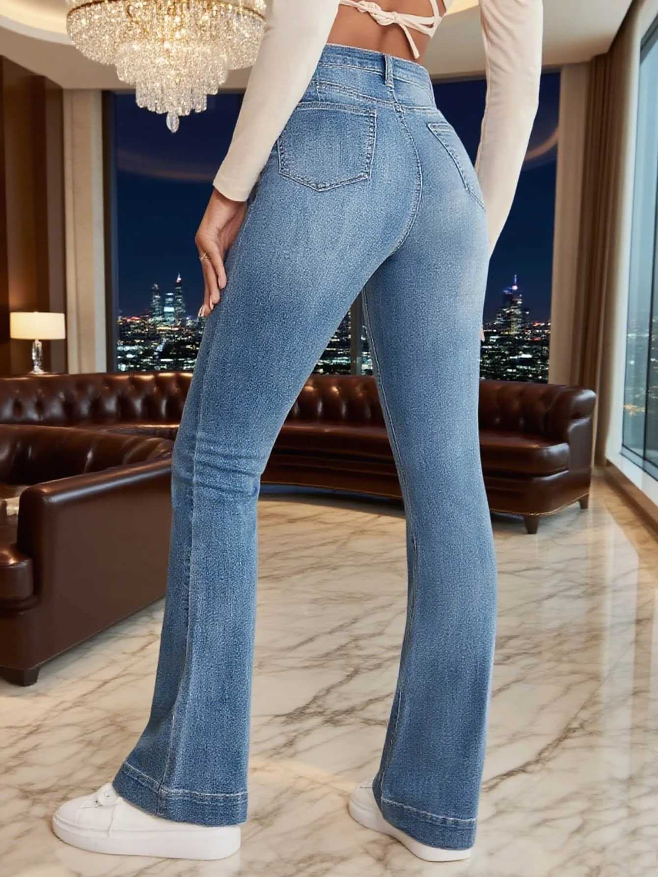 Gray Stretch Womens Flared Jeans French Seam Detail Simple Design Versatile Slimming Bootcut Trousers Womens pants Jeans J251031