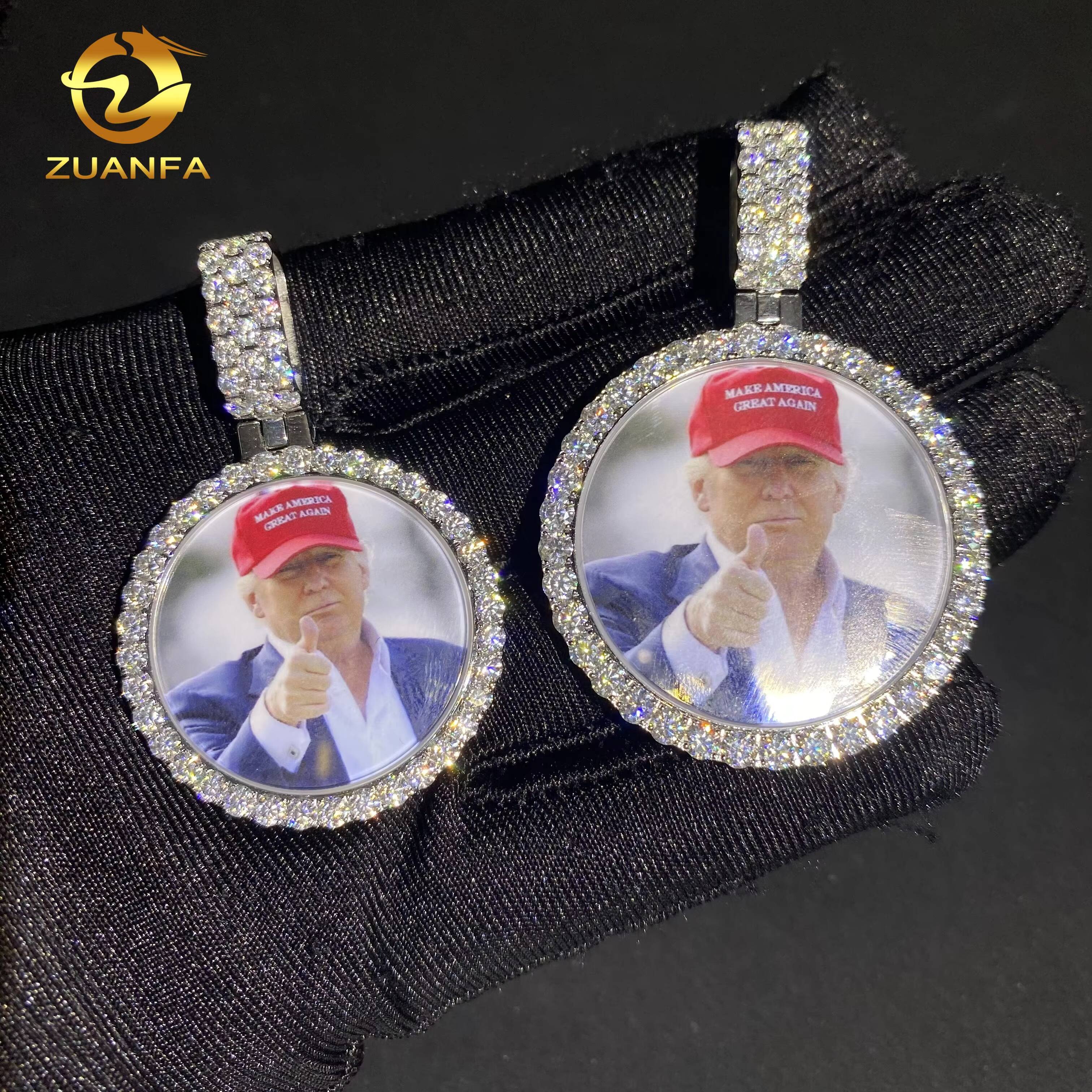 Free Framing Custom Iced Out Hip Hop Moissanite Picture Pendant Water Proof Silver VVS Moissanite Diamond Memory Photo Pendant