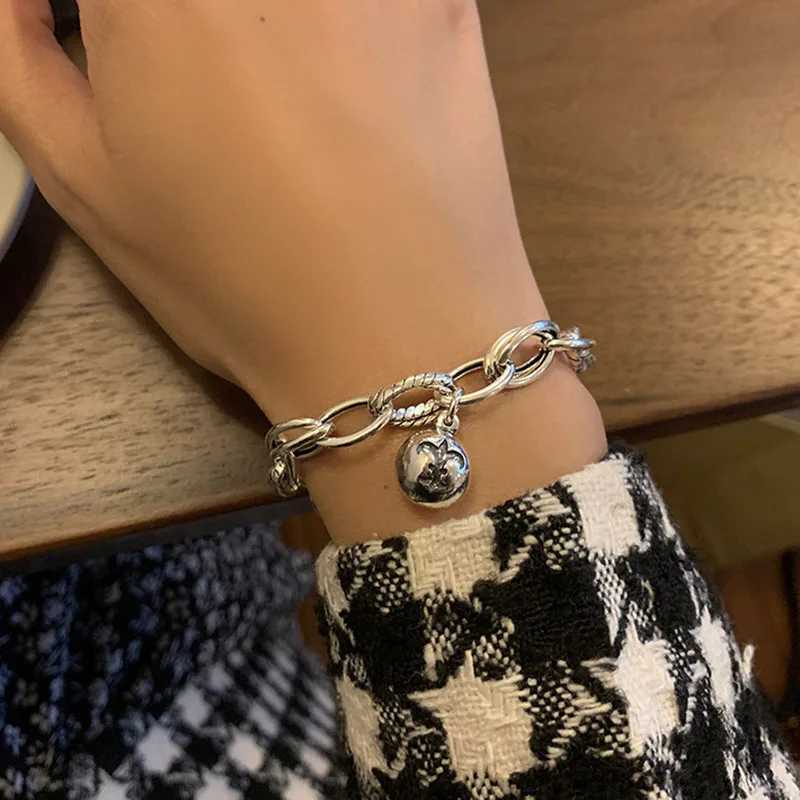 Mewanry silver couple bracelet trend punk hip-hop retro creative thick chain bell party jewelry birthday gift Y250329