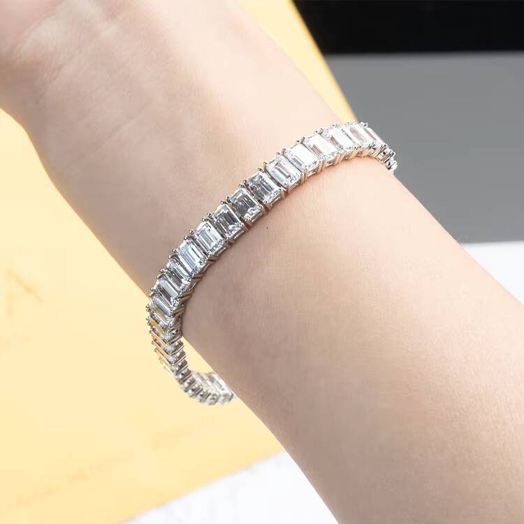 Custom S925 Silver 5x7MM 1CT DVVS1 White Clear Emerald Cut D VVS Moissanite Men Women Tennis Chain Bracelet Wholesale