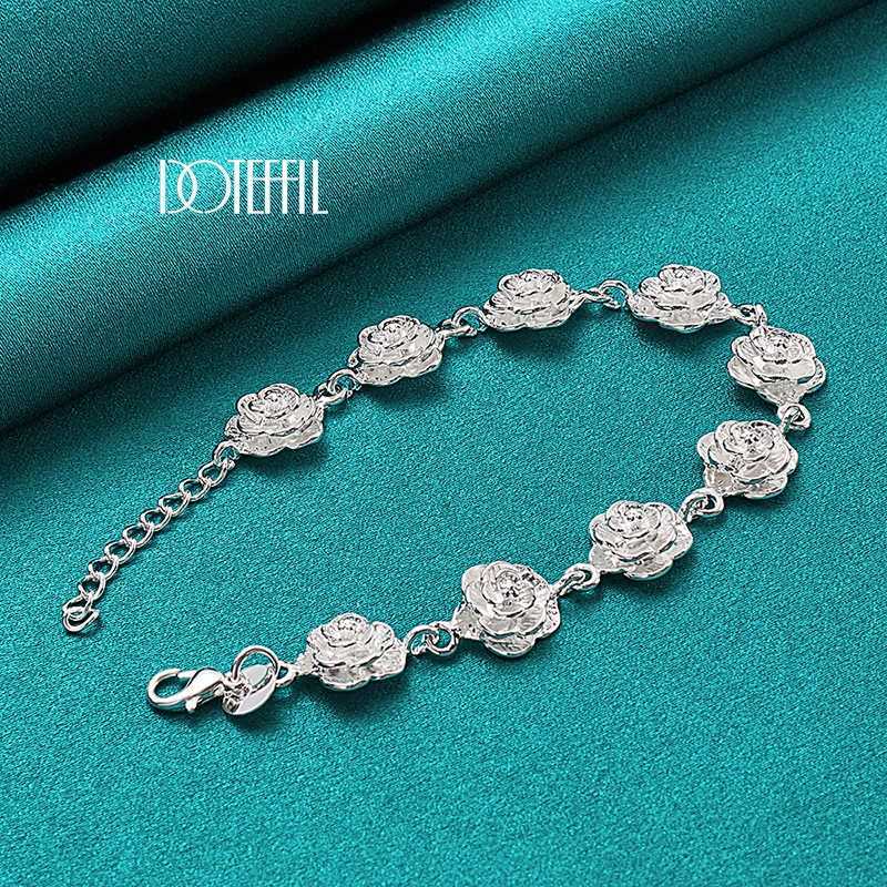 DOTEFFIL 925 sterling silver full rose chain bracelet suitable for womens weddings engagement parties fashionable and charming jewelry Y250329