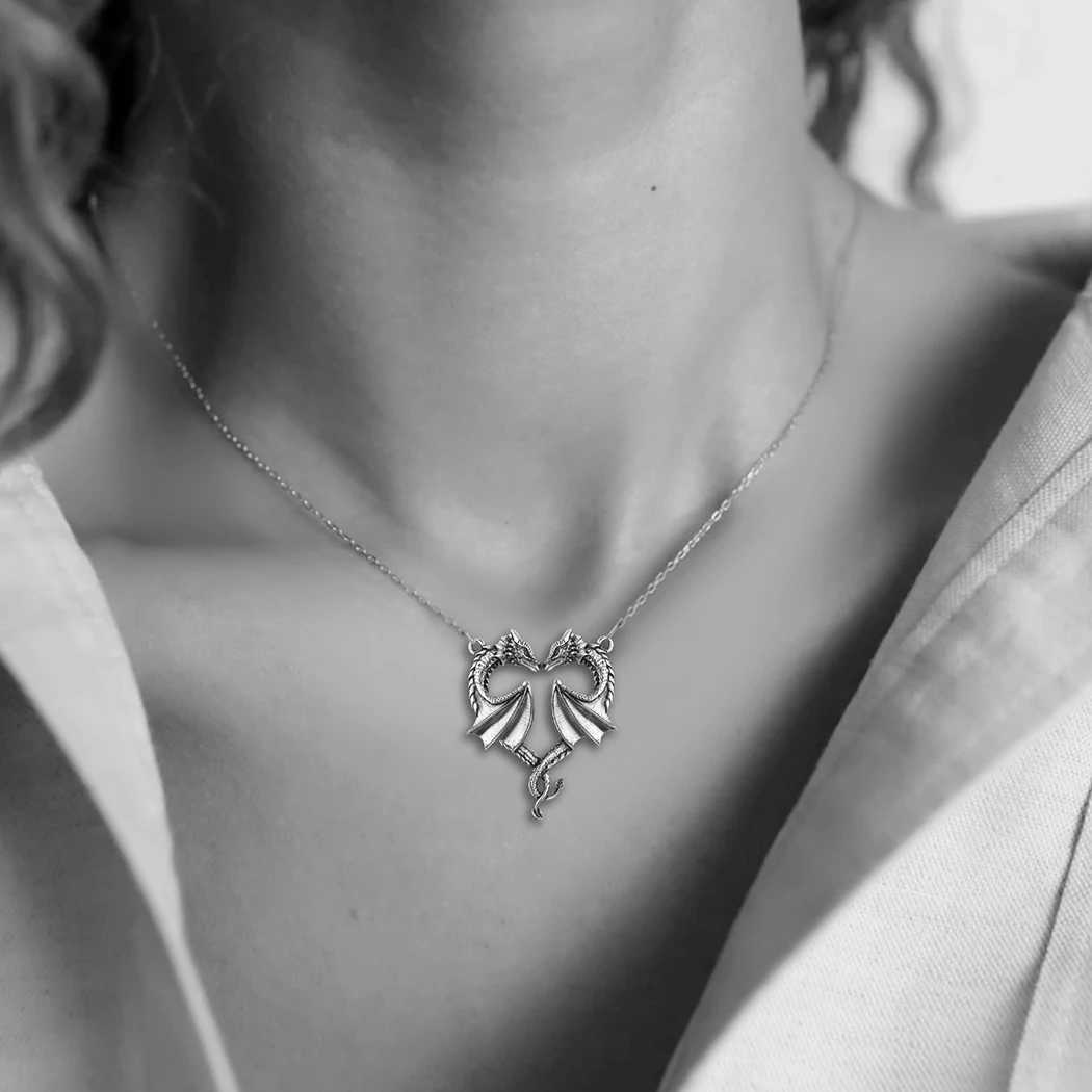 Kinitial April Mothers Day Gift Stainless Steel Dragon Necklace Heart Shape Love Symbol Pendant Jewelry Pendant NecklaceC250407