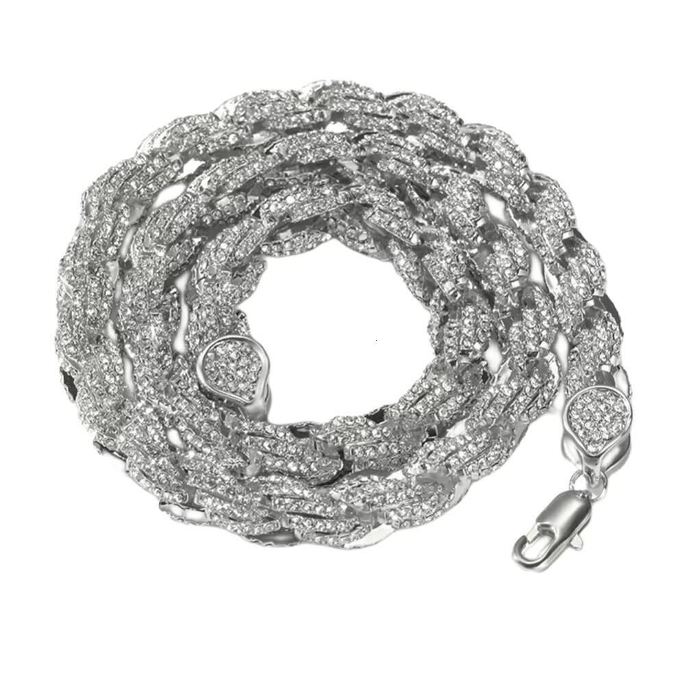 NUOYA Iced Out Jewelry 8mm Rope Chain Necklace Women Full Diamond Custom Necklace 18k Gold Silver Plated Twisted Chain Necklace