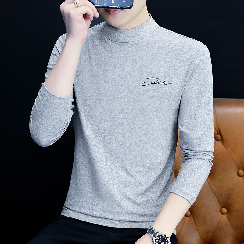Men's Long Sleeve T-shirt Half Turtleneck Men's Base Shirt Stretch Slim Fit Designer T-shirt Cotton Casual Men's T-shirt Wholesale