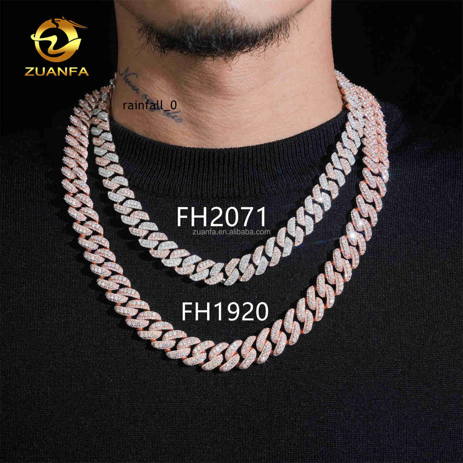 13mm 15mm Three Rows Unique Popular Design Iced Out Hip Hop Flawless S925 Sterling Silver Moissanite Diamond Cuban Link Chain