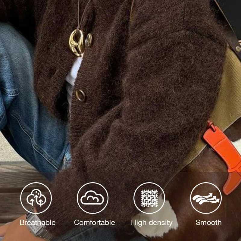 Autumn Winter Womens Cardigan Wool Sweater New Retro Solid Color Round Neck Long Sleeved Loose Casual Versatile Top ropa mujerT251101