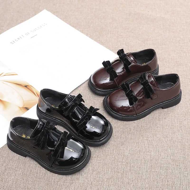 Girls Leather Shoes Black Glossy Kids Performance Shoes Double Bows 2025 Brand New Children Princess Shoes Round Toes Ins SweetT251101