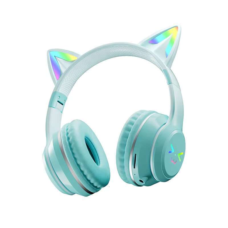 New Cool Luminous HiFi Headphone Wireless Headset Sports Earphone RGB Lights Cute Cat Ear Headphones with Mic
