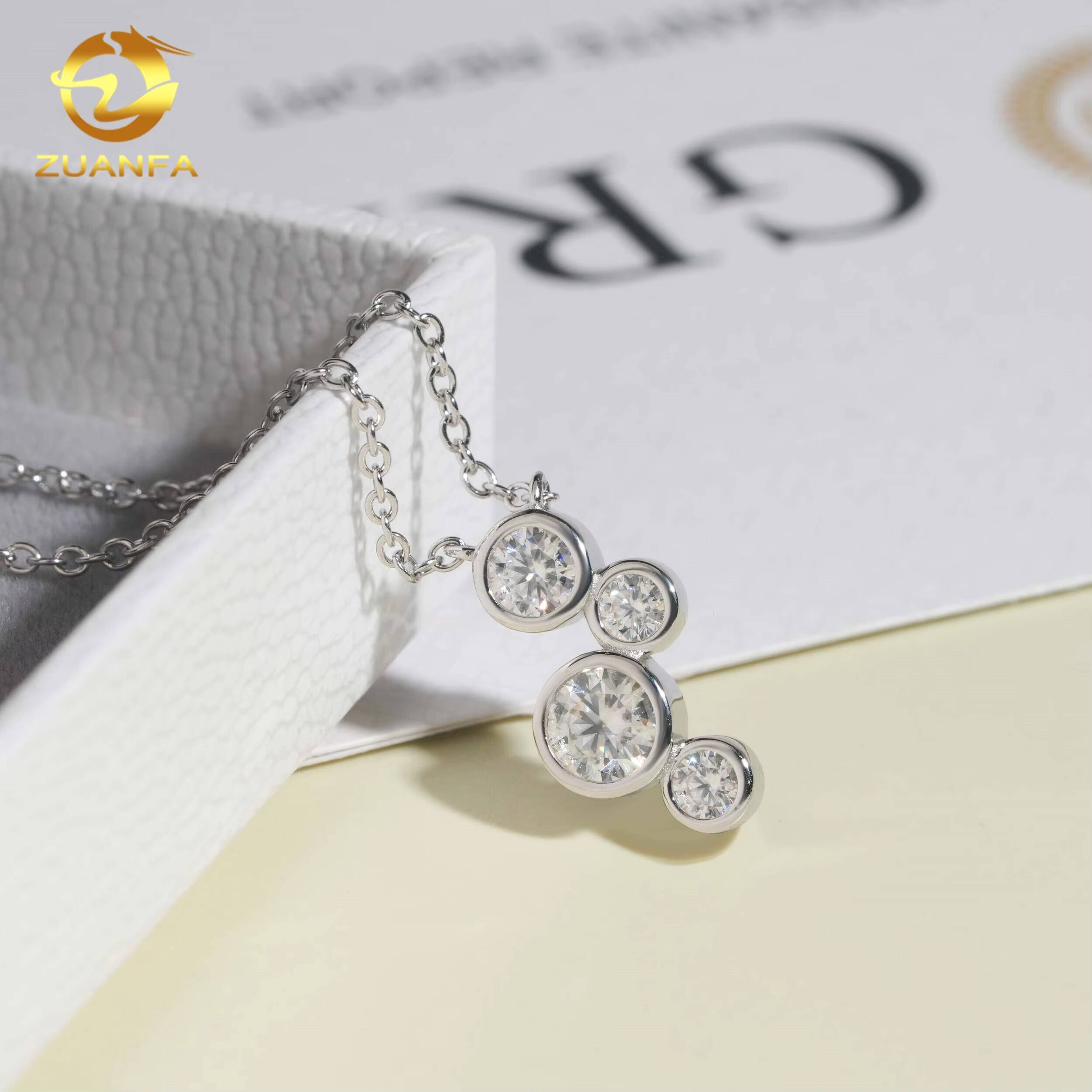 Cute Bezel Design Fashion Women Necklace Moissanite Diamond Drop Necklace 925 Silver Iced Out Necklace Charm