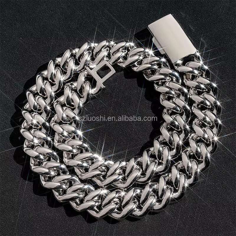 Hip Hop Jewelry 925 Silver Gold Plated 3 Rows 15MM Baguettes Iced Out Necklace Simulated Diamond Miami Cuban Link Chain