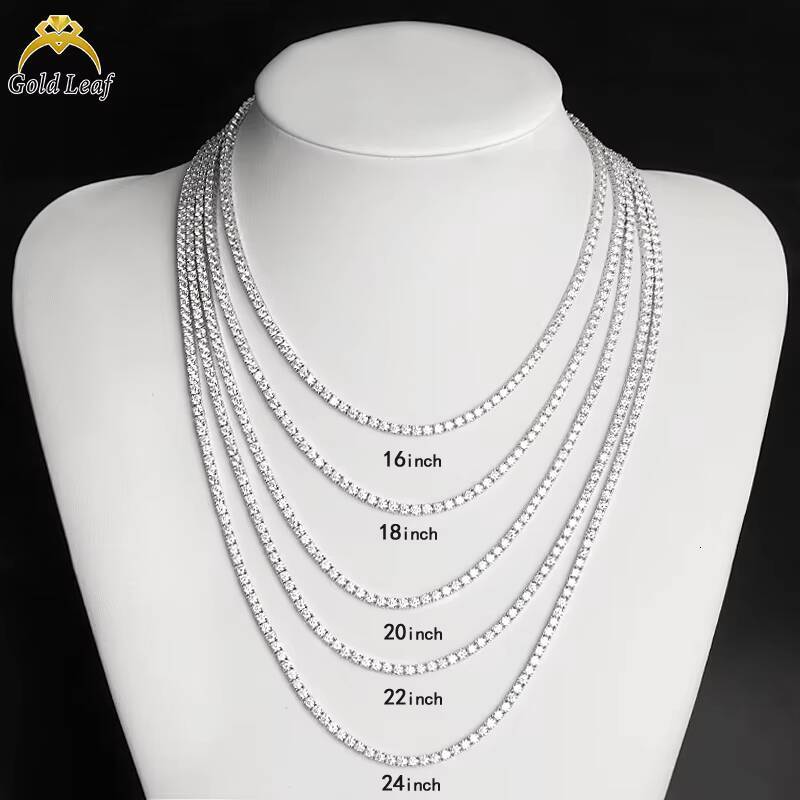 Goldleaf 925 Sterling Silver Mens Hip Hop Tennis Moissanite Necklace 35mm D Color VVS Diamond Link Chain 35mm D Color VVS