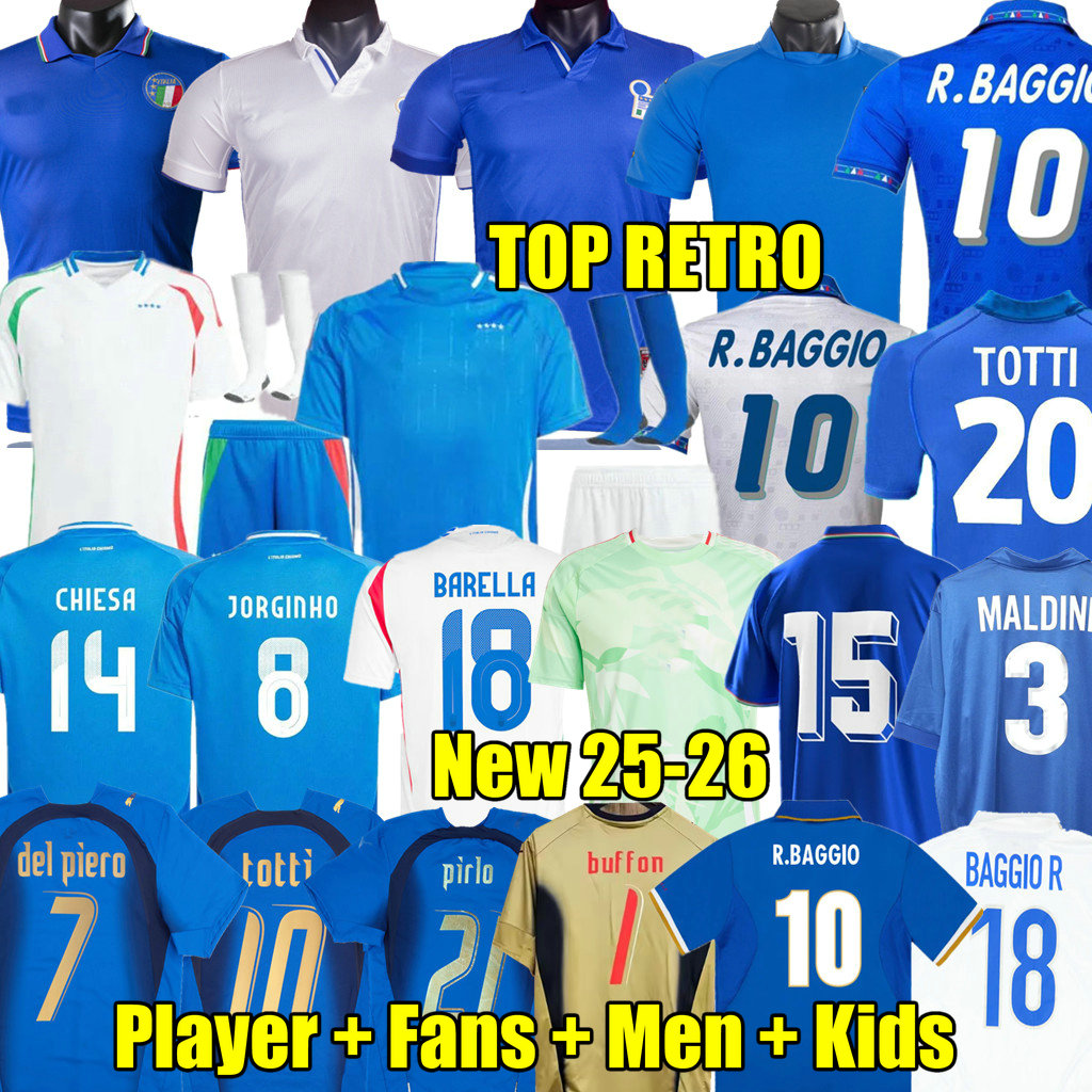 24 25 26 CHIESA DIMARCO soccer Jersey 2025 2026 Italia VERRATTI vintage men kids kit FOOTBALL SHIRTS Classic Maldini Totti Pirlo 1994 1996 2002 ROSSI 1998 Retro Baggio