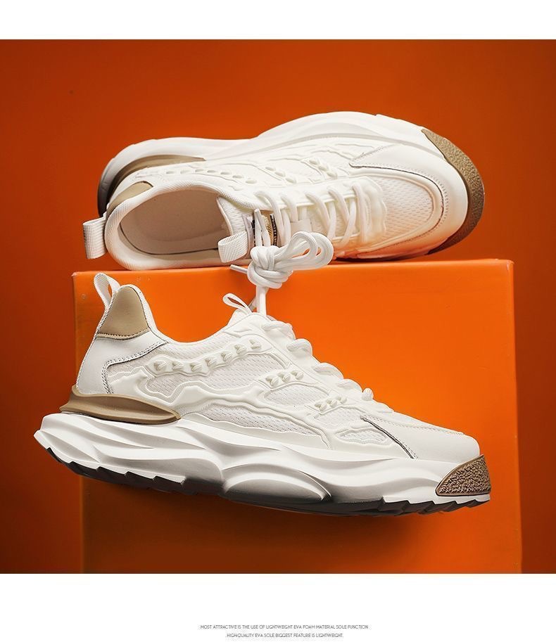 2025 Summer New Trendy Platform Mens Sneakers Height Increasing Breathable Mesh Sports Shoes Fashion Casual Athletic Shoes Black White Color Options s