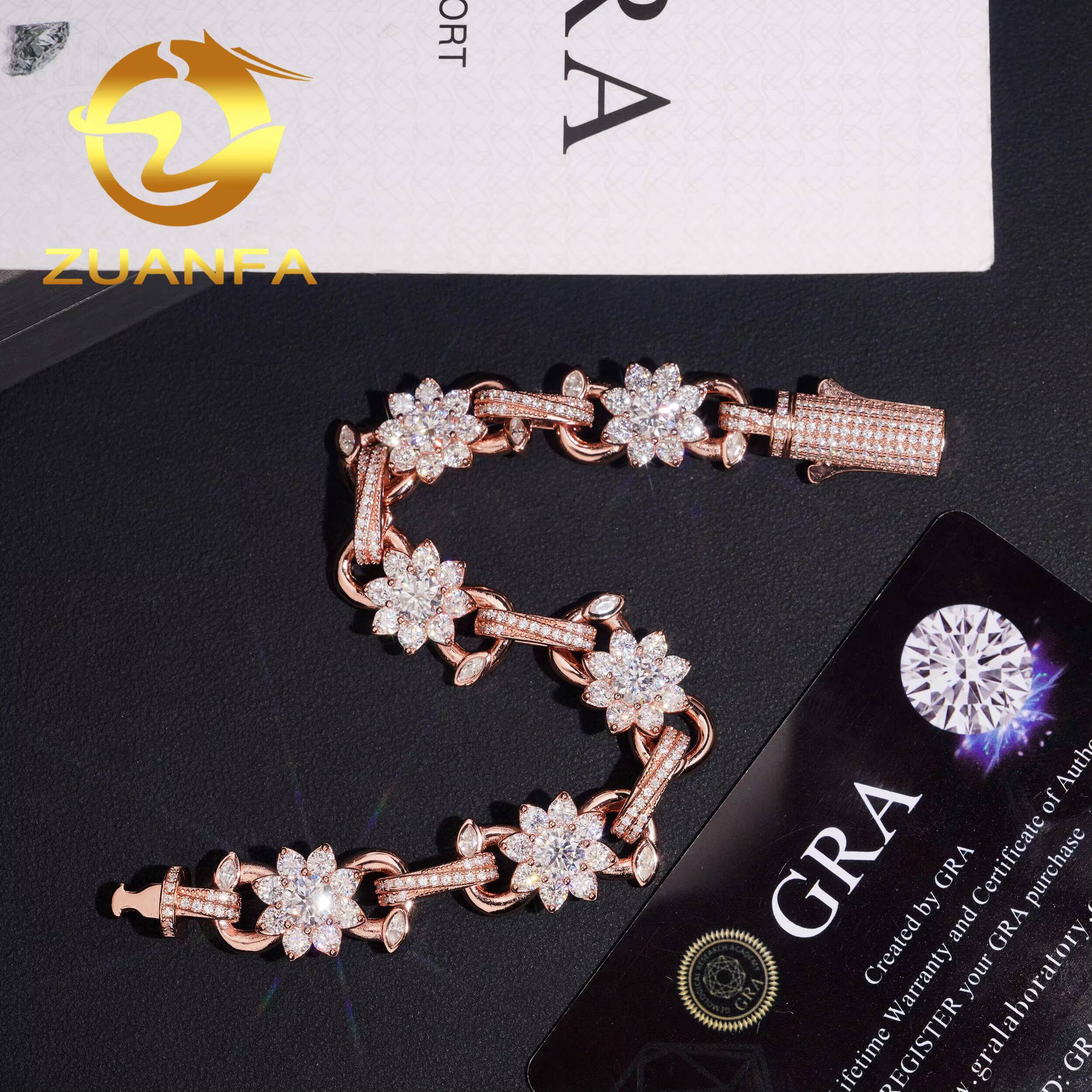 13mm Flower Moissanite Cuban Link Bracelet 925 Silver Moissanite Hip Hop Jewelry Cuban Iced Out Bracelet for Men Women