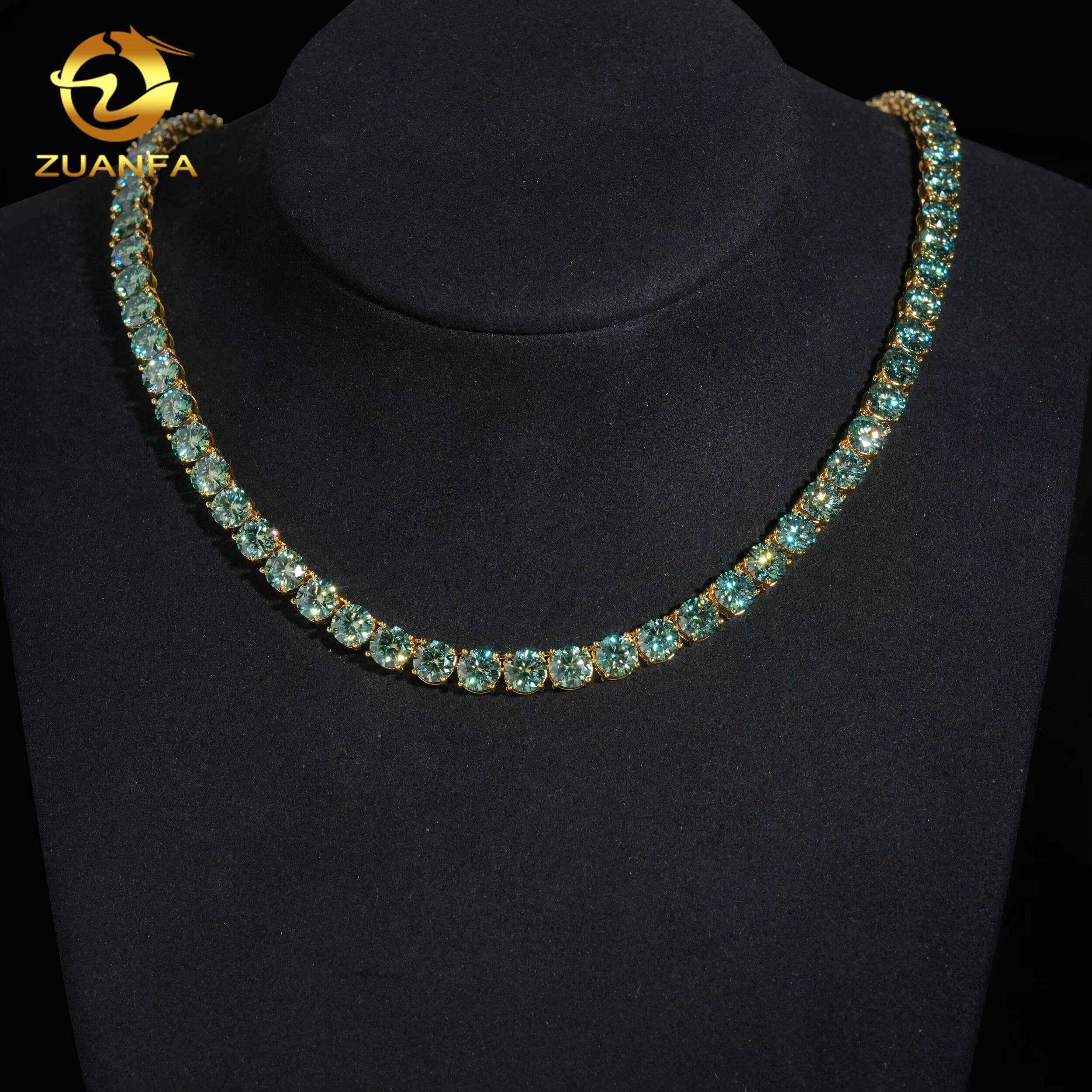 Big Size 65mm Original Color Blue Green Moissanite Chain Tennis Necklace Hip Hop Jewelry Tennis Chain Tennis Chain Bracelet
