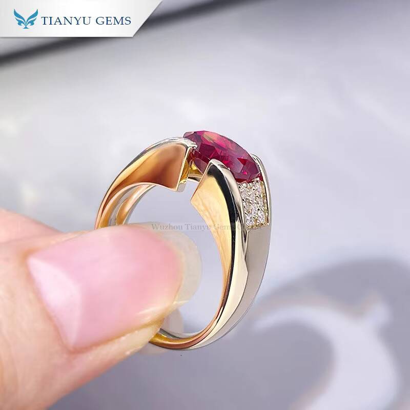 Tianyu Gems Customized Fine 14K 18K Solid Yellow Gold Ruby Gemstone Ring Jewelry for Men