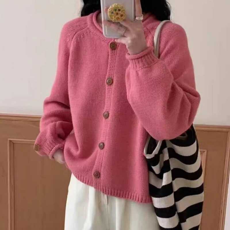 Korean Fashion O Neck Long Sleeve Cardigan Sweater Women Loose Knitted Jackets Casual Simple Retro Buttons Autumn Winter CoatsT251101
