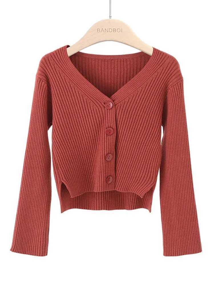 Autumn Long Sleeve Knitted Short Cardigan Winter Casual Loose V Neck Bottons Sweater Coat Women Elegant Solid Color SweaterT251101