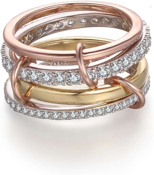 Plated Stackable for Women 4-Piece Non Tarnish Rings with CZ Cubic Zirconia Sterg Sier & Rose Gold Elegant and Versatile Jewelry Gift
