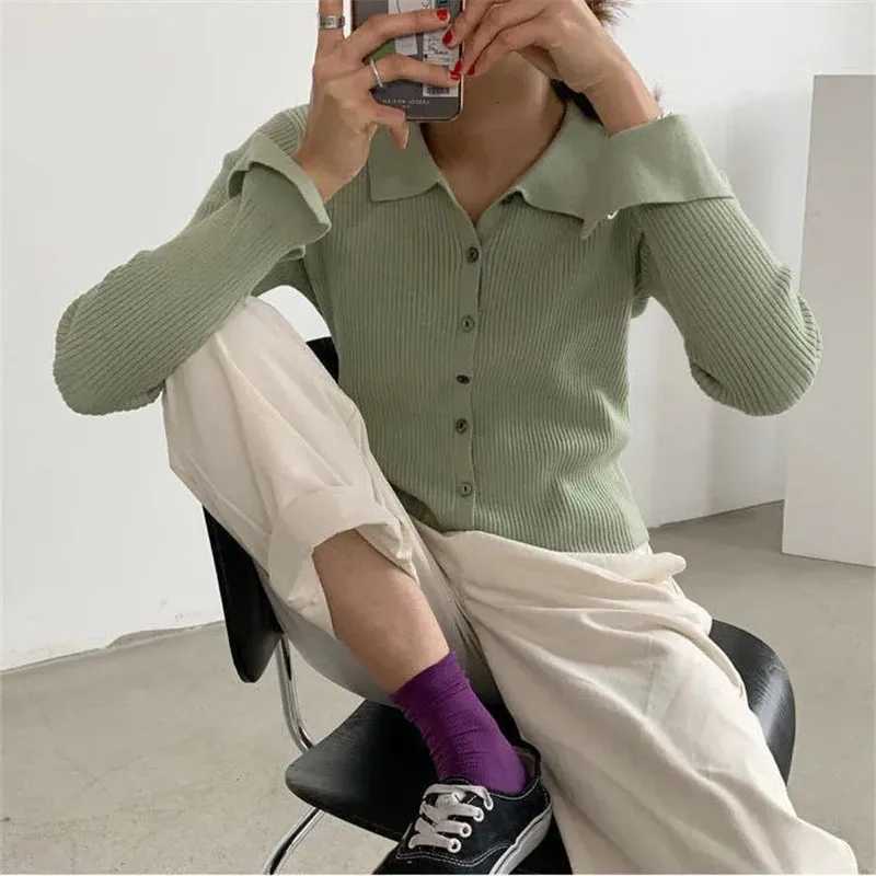 Korean Fashion 2025 fall Autumn Spring Casual Knitted Cardigan Jacket Womens Thin Full Sleeve Knitted Cropped Tops Blouse FemmeT251101