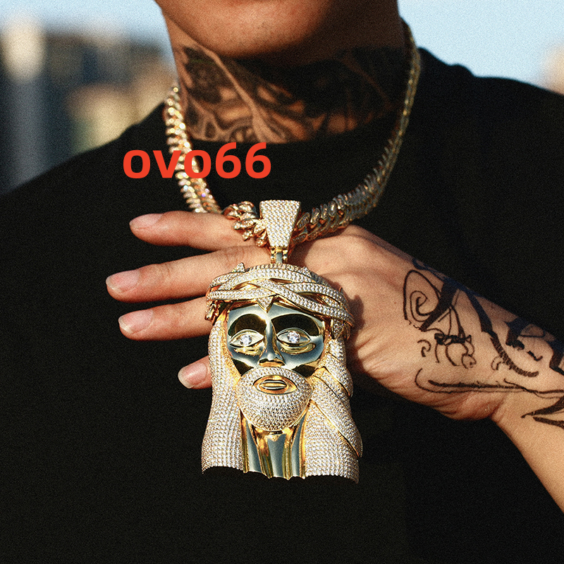 Iced Out Hip Hop Jewelry Big Size 18K Gold Plated Brass AAAAA CZ Diamond Jesus Pendant Necklace With Cuban Link Chain for Men