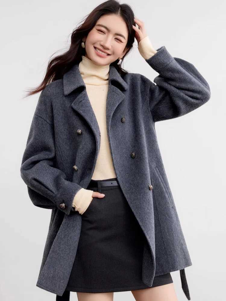 SENTUBILA MidLength Wool Coat for Woman 2025 Winter Solid Detachable Belt Jackets Doublesided Woolen Coats Elegant W54OG3688XT251101