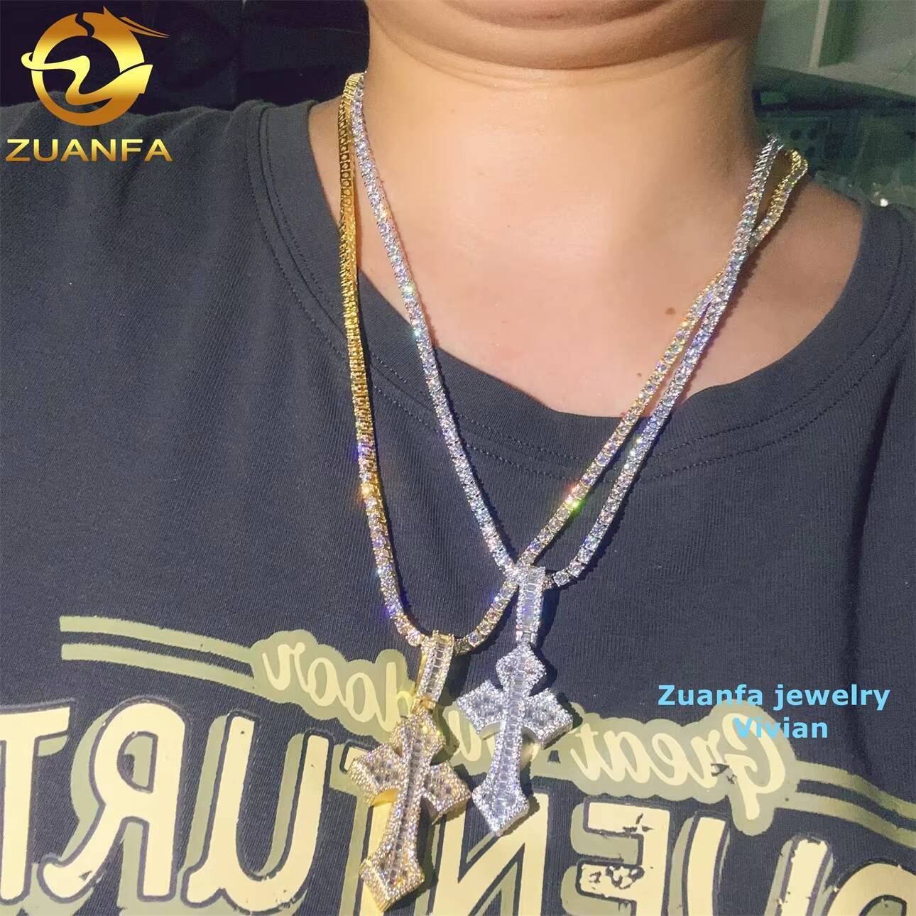 Custom Hip Hop Pendant D Color VVS Moissanite Diamond Fine Jewelry Fashion Luxury Sterling Silver 925 Moissanite Cross Pendant