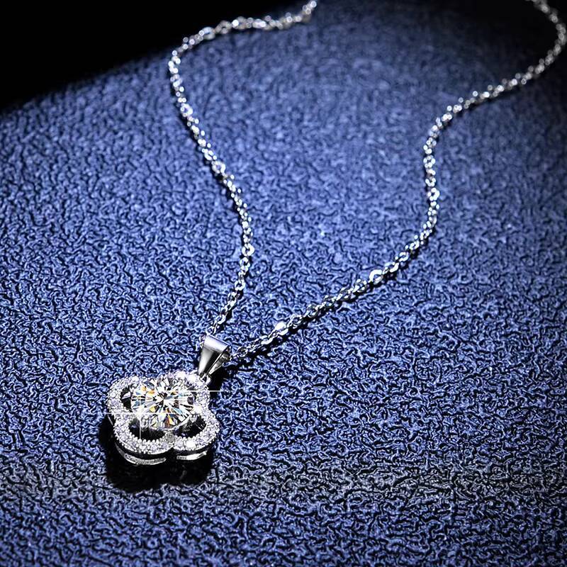 1 Ct Moissanite Stone Pendant Necklace on 925 Sterling Silver Choker Yellow Gold Finish Wedding Four Leaf Clover Necklace