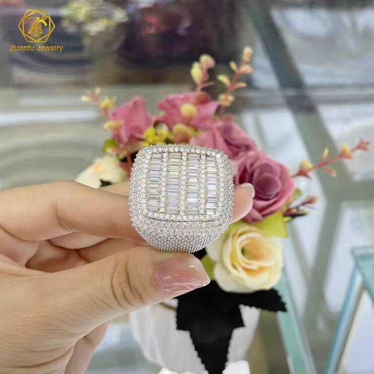 Cuban Jewelry Moissanite Hip Hop Ring 925 Sterling Silver Championship Ring baguette VVS Moissanite Diamond Men Ring