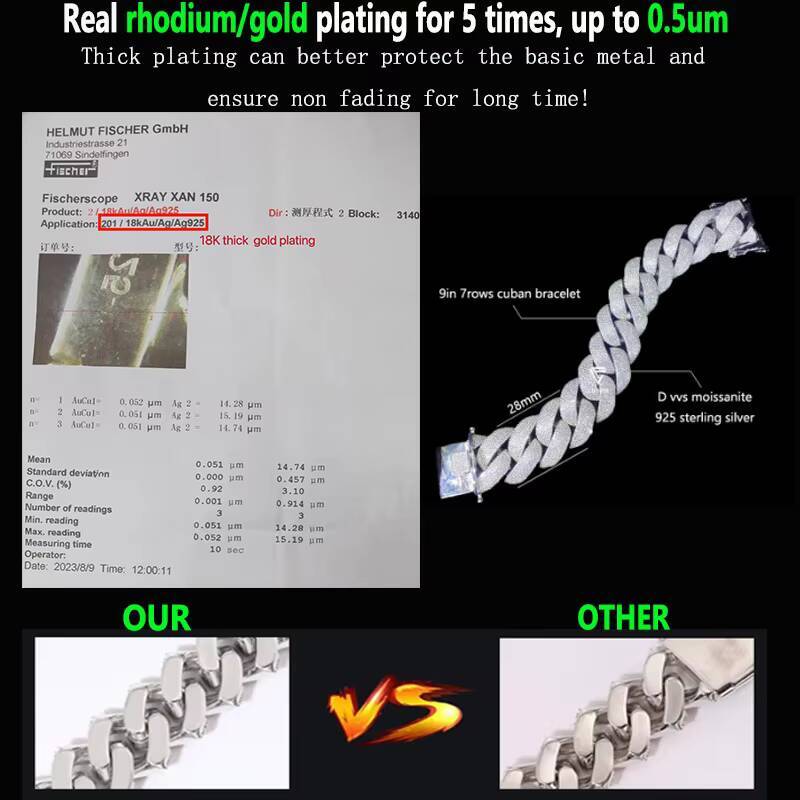 Baguette Moissanite 18mm Necklace Fine Jewelry VVS Iced Out Moissanite Pass Diamond Test 925 Silver Hip Hop Cuban Link Chain