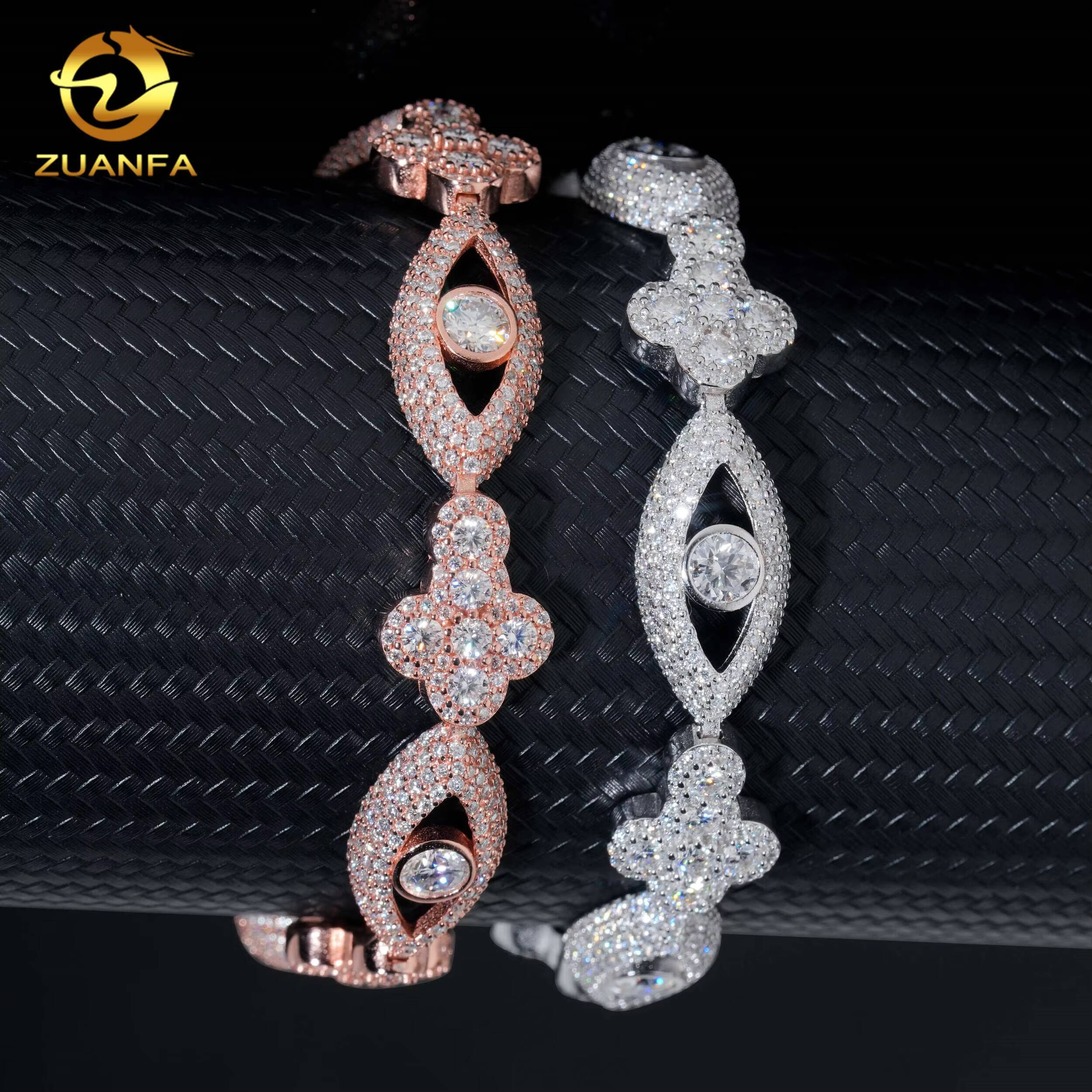 Perforated Design Evil Eyes Moissanite Bracelet 126mm Cross Cuban Link Chain 925 Sterling Silver Moissanite Cuban Link Bracelet